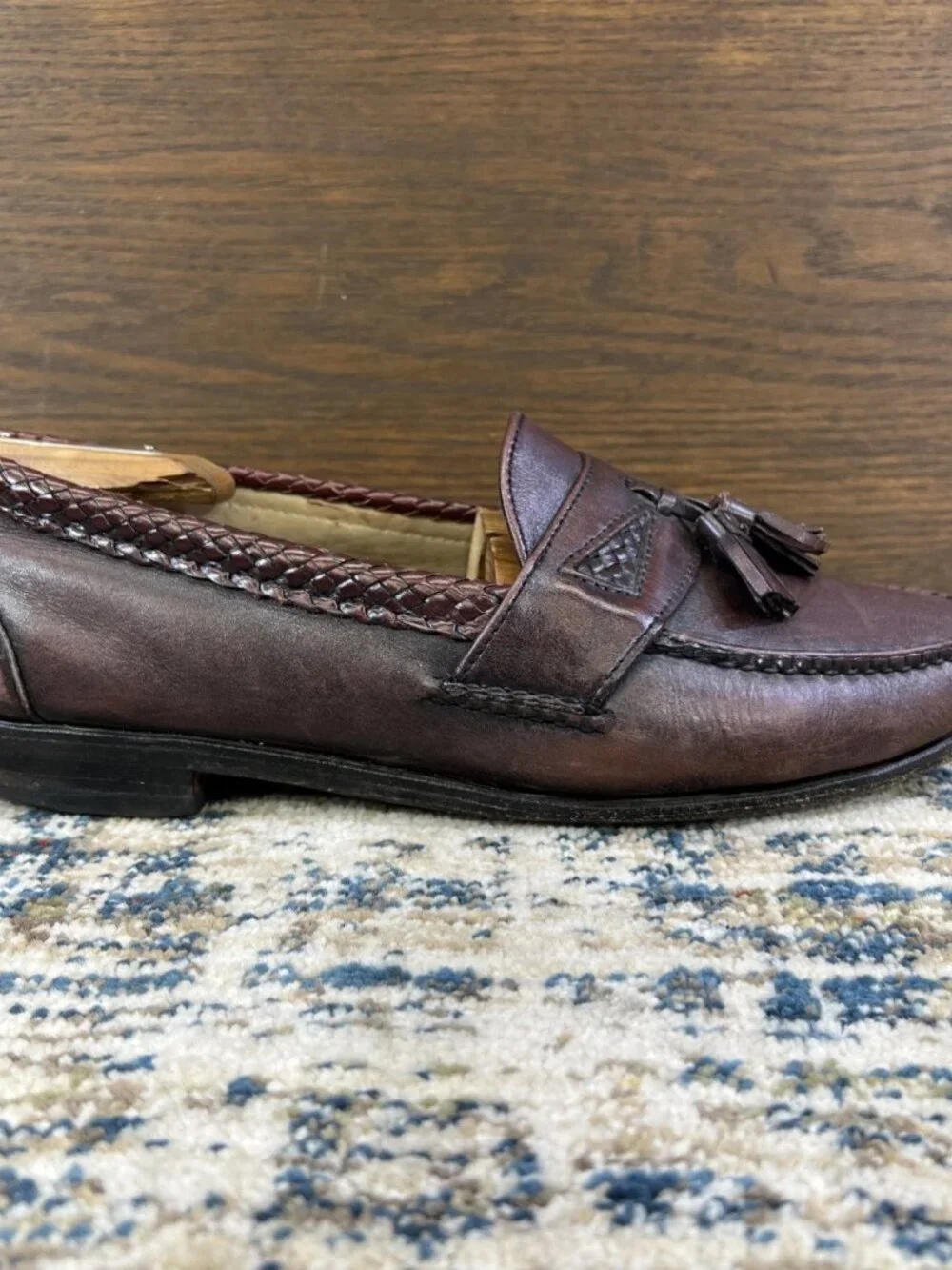 Allen Edmonds Men's 9 EEE (3E) Maxfield Leather Braided Loafers Burgundy